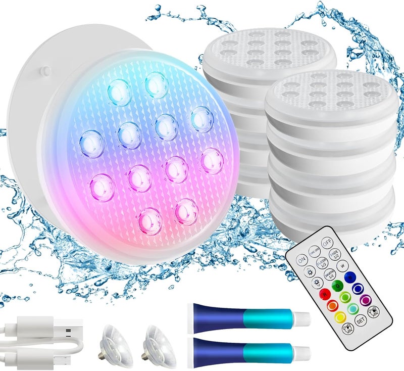 BOXPSII Pool Lights, Rechargeable Submersible LED Lights, IP68 Waterproof Floating Lights with Remote, 16 Color Changing Underwater Lights with Magnet, Suction Cups for Pool, Bath, Hot Tub (8 Pack) - Image 1